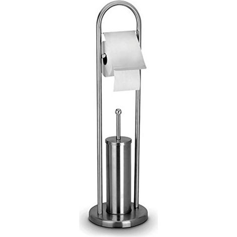 TrAdE Shop Traesio - Portarotolo Con Scopino E Porta Scopino In Acciaio Accessori Bagno Wc 76 Cm -