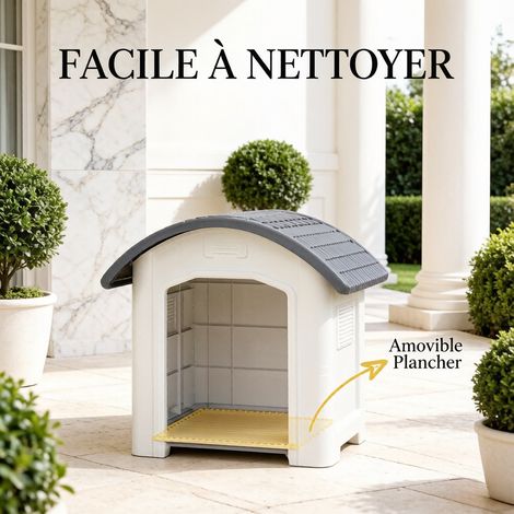 Niche d'extérieur en plastique pour chien, plancher amovible surélevé, toit étanche, niche d'extérieur (1/5)