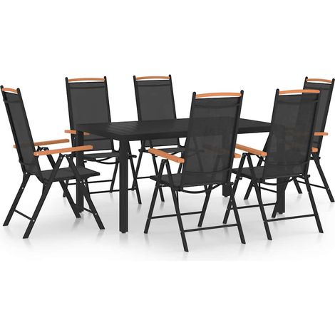 vidaXL Juego de comedor para jardín de 7 piezas aluminio negro (1/5)