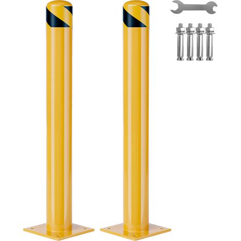 Lot de 2 bollards jaunes en acier lourd 42 pouces, bande réfléchissante, poteau amovible, contrôle circulation garage entrepôt, boulons fournis (1/5)