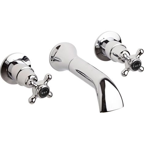 Bayswater Crosshead Dome 3-Hole Wall Mounted Bath Filler Tap Black/Chrome (1/2)
