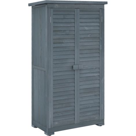 Casetta da giardino/rimessa attrezzi in legno con tetto a falda unica e rivestimento in feltro bituminoso, colore grigio, dimensioni 87x46,5x160 cm, porte a persiana per riporre attrezzi da giardino i (1/5)