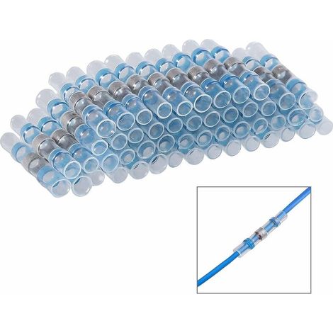 100 PCS Bleu Thermorétractables-Bornes Sertir Électriques Joint de Soudure Connecteur de Fil Solder Seal Connecteurs Imperméables Electriques Kit de Sertissage 16-14 AWG，Superma