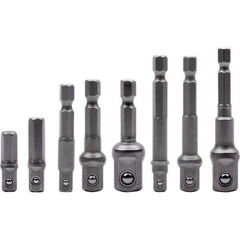 Set of 8 Hex Socket Adapters 1/4" to 1/4" 3/8" 1/2" for Cordless Drill Driver Sockets Bit Holders (1/4)
