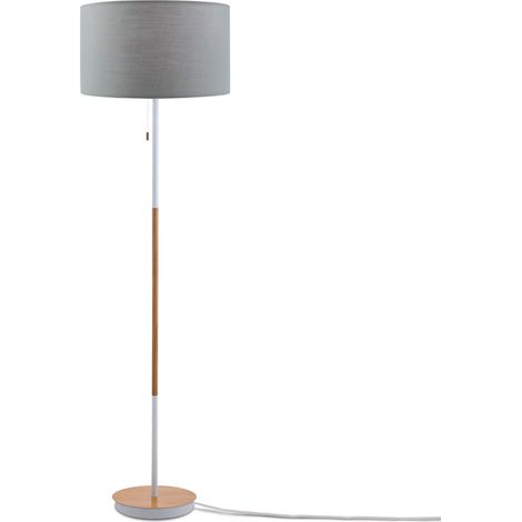 Paco Home Lámp. Pie Salón Lumin. Pie Escandinavo Pantalla Textil Cable Textil Interr. E27  Beige (Ø45.5 cm),  Luminaria de pie blanco/madera+lámpara