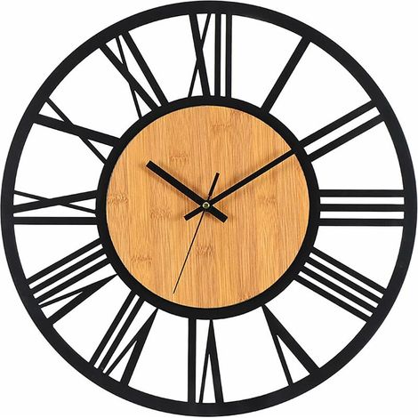 [NIEMALS VERWENDET] Wanduhr aus Metall und Holz, 40 cm, geräuschlos, tickt, Dekoration, Wohnzimmer, Schlafzimmer, Küche, Büro, Zuhause, große Wanduhr, Vintage-Stil, Metall, klassisch