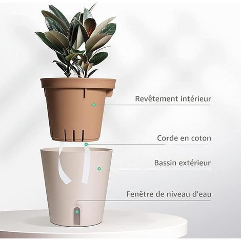 Automatic Watering Flower Pot, 12.5 cm Round Plastic Flower Pot Bonsai Garden Flower Pots – With Water Level Window and Hidden Drainage Hole Tray (1/4)