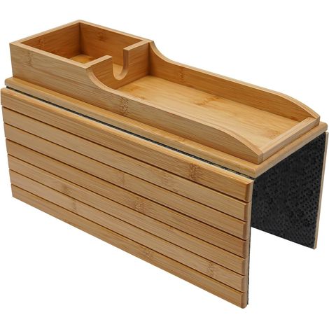 Table de canapé pliable en bambou avec porte-gobelet et compartiment à télécommande, accessoire léger et peu encombrant, plateau de canapé, 41,5 x 34 cm, plateau d'accoudoir, porte-gobelet