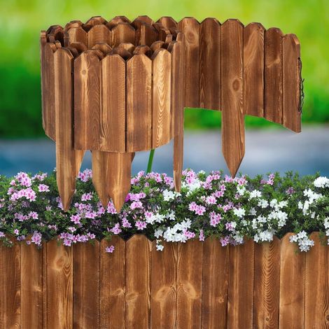 Bordure de Jardin en Bois, 15CM x 120CM Bordure de Pelouse Flexible Clôture Paysagère sans Creuser avec Pointe pour Jardin Bordure, Jardin Allée et Aménagement Paysager à Faire Soi-Même (1/5)