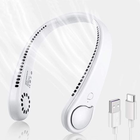 Ventilateur de cou rechargeable USB portable sans feuilles, ventilateur de cou réglable à 360 ° (3 vitesses) (1/5)