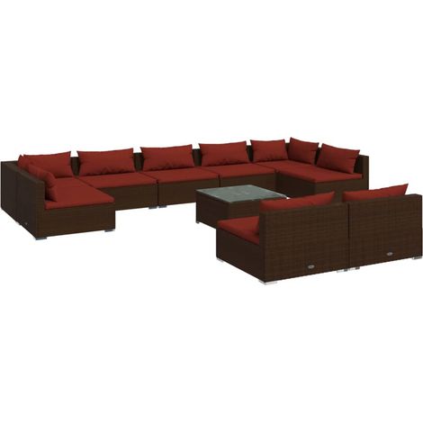Maison Exclusive - 10-tlg. Garten-Lounge-Set mit Kissen Braun Pol (1/5)