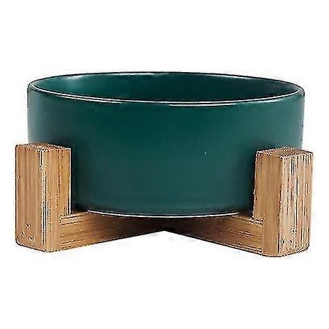 Gamelle en céramique pour chat et chien avec support en bois, anti-déversement, distributeur d'eau et de nourriture pour chats et petits chiens. (1/5)