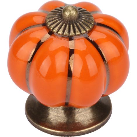 Boutons de porte en céramique en forme de citrouille, poignées de style européen pour meubles de chambre, armoires et tiroirs (orange) (1/5)