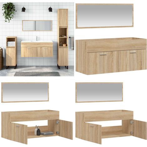 Armario de baño con espejo madera de ingeniería roble Sonoma - Espejo de baño - Armario de baño con espejo