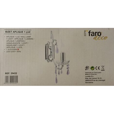 Faro 29432 - BIZET Wandleuchte 1 Glühbirne E14 60W nicht enthalten