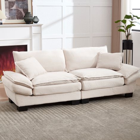 Sofá de 2 plazas de terciopelo beige 224 x 81 x 81 cm con reposabrazos, 250 kg DESVIAE (1/5)