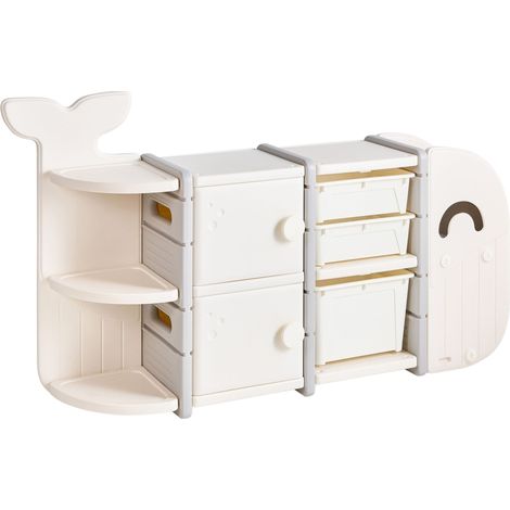 Toy Storage Oragnizer Off White Synthetic Material Kids' Plastic Cabinet with Bins and Side Shelves WHALAN (1/5)