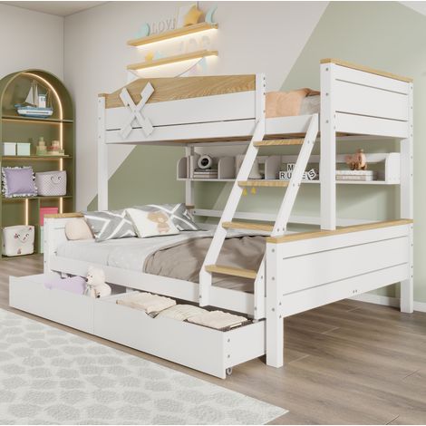 CHICFURN Letto a castello bambini 90x200 e 140x200 cm, legno bianco/naturale, senza materassi (1/5)