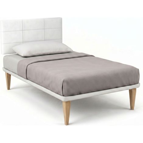 Letto 1 Piazza e Mezza con Rete Rivestita 120x190 cm Similpelle Bianco Tessis Testata Square (1/5)