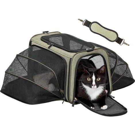 Sac de Transport pour Chat/Chien Extensible des Deux côtés en Oxford 600D – Tapis Amovible, sécurisé pour Voiture et Voyage, Pliable – Modèle Moyen, en Vert (1/5)