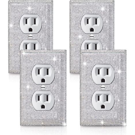 Lot de 4 caches de prise murale en strass argentés brillants pour interrupteur à bascule (1/5)