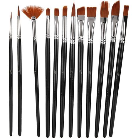 12 Pinceaux en Nylon avec Manche en Bois pour Aquarelle et Gouache - Kit Artistique Complet (1/5)