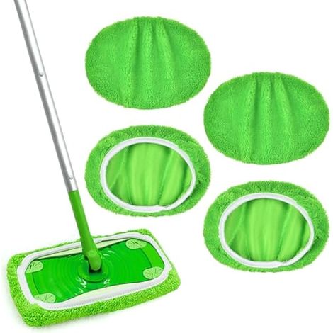4 Lingettes Réutilisables pour Balai Serpillière, Recharges Microfibre Lavables, Réutilisables pour Swiffer, Chiffon Sec et Humide pour Sols/Surfaces en Bois Dur