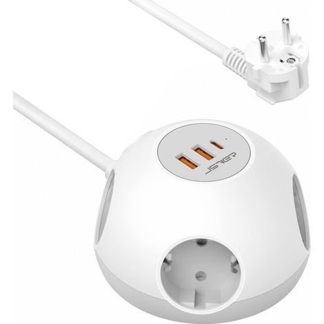 4 Prises avec 2 Ports USB et 1 USB C (PD 20W) Bloc Multiprise(3680W 16A) avec Cable 1,5m pour Smartphone, Maison, Bureau-Blanc (1/5)