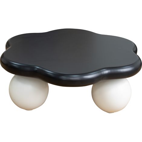 Table basse nuage Ø80 cm avec plateau noir mat et pieds sphériques blancs crème - Design moderne et sécurisé pour enfants et animaux (1/5)