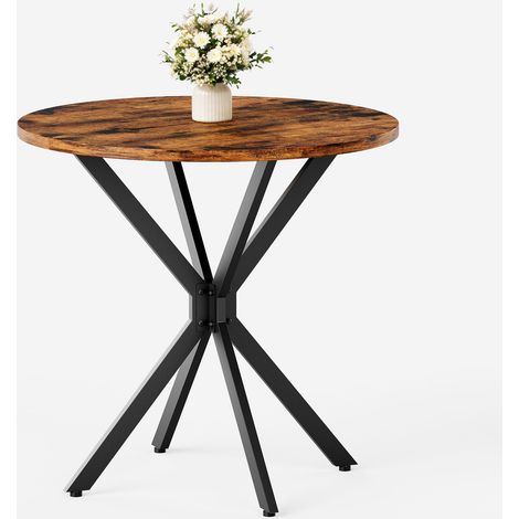 Table Ronde Style Industriel Ø80 cm Pieds X Marron Vintage et Noir (1/5)