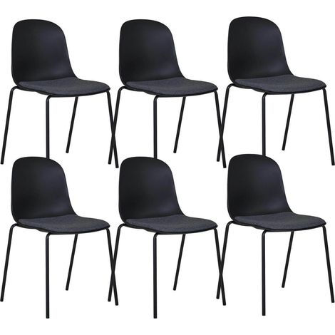 LENA - Lot de 6 Chaises Coque Polyester et Pieds Métal Noir Assise Mousse et Tissu (1/5)
