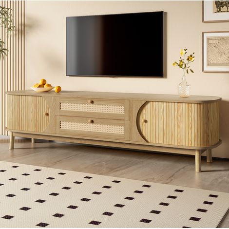 Mobile TV 170x39.5x46 cm, con ante e cassetti, finitura naturale, in MDF, colore naturale (1/5)