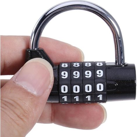 4 chiffres Mot de passe de sécurité Coded Lock Large à anse Cadenas à combinaison bagages Armoires Boîtes casiers, noir