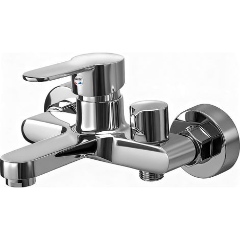 Robinet de Bain Monocommandé en Laiton Bouton Rotatif Latéral pour Installation Murale Chromé sans Douchette (1/5)