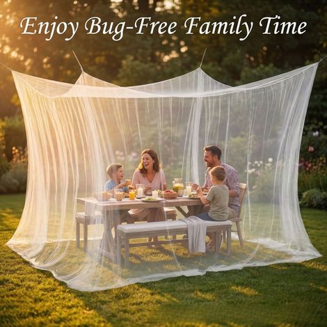 Moustiquaire XXL 300x250x250cm, Pavillon Anti-Moustiques Été, Jardin Camping Pique-Nique, Pliable Sans Montage, Blanc (1/5)