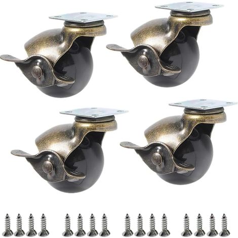 Ensemble de 4 roulettes en laiton antique de 2" avec frein, roulettes pivotantes robustes pour meubles vintage. (1/5)