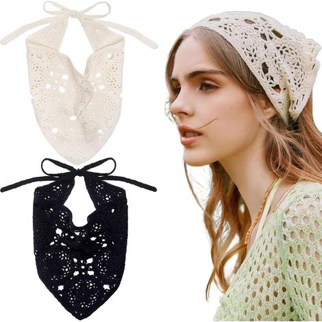 2 Pièces Bandeau Cheveux, Crochet Vintage Noué Imprimé Fleurs Tricoté, Noué Triangle Bandeaux à Fleurs en Tricot, Boho Accessoire de Tête Bandeau Tendance, pour Femmes et Filles (1/5)