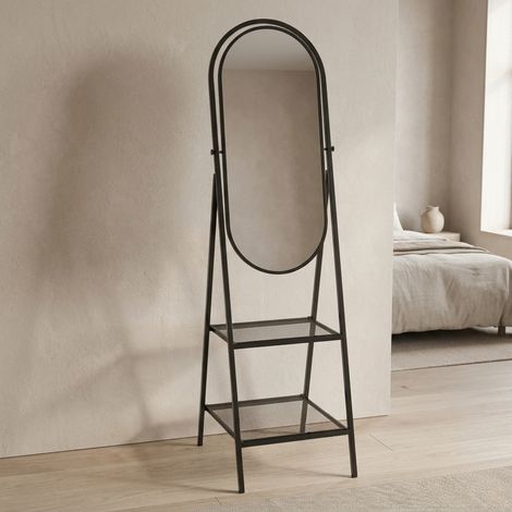 Tall Free-Standing Oval Mirror with Shelves (1/2)