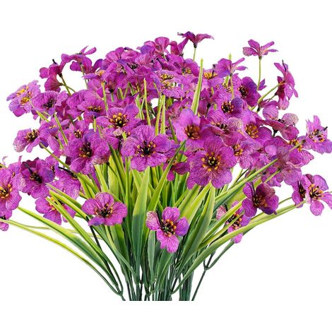 12 bouquets de fleurs artificielles d'extérieur résistantes aux UV, fausses plantes qui ne se décolorent pas, décoration de jardin, porche, jardinière (rouge foncé) (1/5)