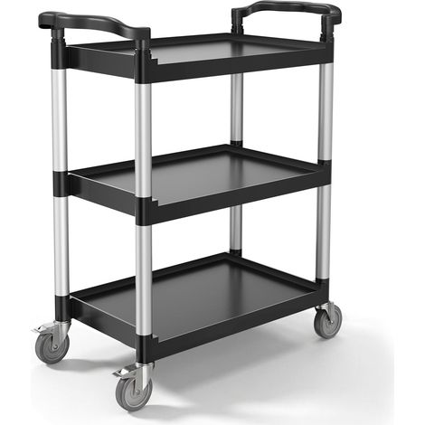 Chariot de Service, 880x410x990 mm, Desserte à roulettes Utilitaire en Plastique à 3 Niveaux, avec Roues Pivotantes 360° (2 avec Freins), pour Entrepôt, Bureau, Maison, Restaurant, Cuisine (1/5)