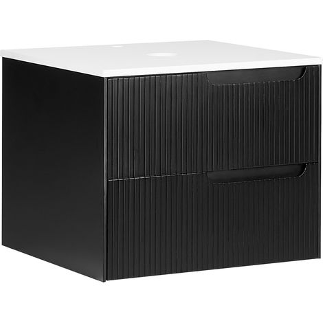 Mueble de baño suspendido frente estriado 2 cajones negro 60 x 52 cm Quintela