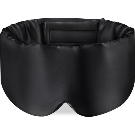 Maschera per dormire in seta di gelso con fascia regolabile per uomo e donna, maschera per dormire grande e maschera per gli occhi per la notte, i viaggi e il pisolino. Taglia unica, nera. (1/5)