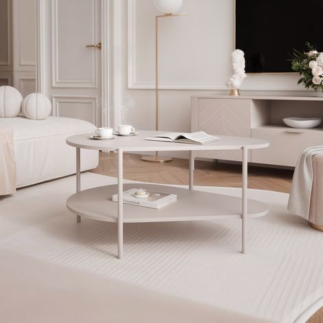 Table basse LORIEN - Table de salon - 90x65x45 cm - avec étagère - Cachemire (1/5)
