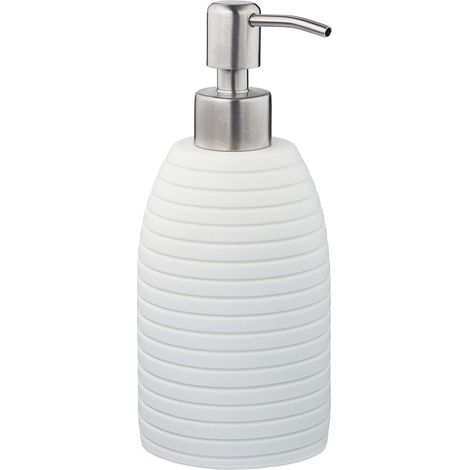 Relaxdays Soap Dispenser, 300 ml, Refillable, Bathroom, for Lotions & Shower Gel, Stainless Steel Pump, White