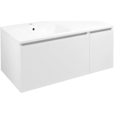 Meuble vasque LOREA 100x46x51,5cm (70+30cm), gauche, blanc mat (1/4)