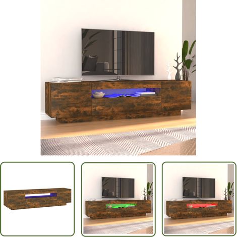 The Living Store Meuble TV avec lumières LED Chêne fumé 160x35x40 cm - Meubles Tv - Meuble Tv Led - Meuble Tv Avec Éclairage - Meuble Tv Design - Meuble Tv Moderne (1/5)