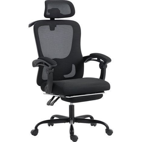 Fauteuil de bureau ergonomique Daryel confort optimal soutien lombaire repose-tête réglable noir (1/4)