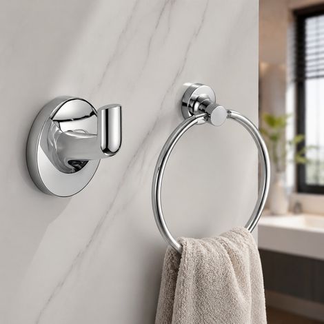 Lot de 2 Kits 6 Pieces Accessoires Salle de Bain Inox - Porte Serviette Papier (1/4)