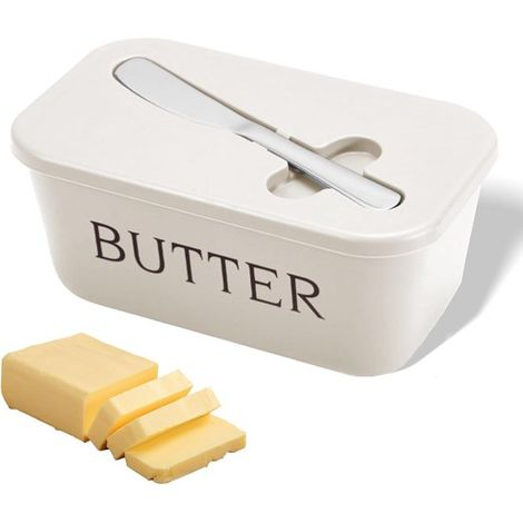 Beurrier avec couvercle et couteau - Idéal pour plan de travail - Beurrier hermétique avec couvercle épais - Pour réfrigérateur ou cuisine - Parfait pour cuisiner à la maison, camping, restaurant - Bl (1/5)