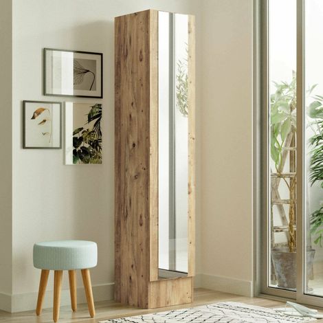 Mobile da Ingresso Jacques, Specchio Incluso, 3 Ripiani, Un'anta, 36x36x180h cm Marrone Quercia (1/4)